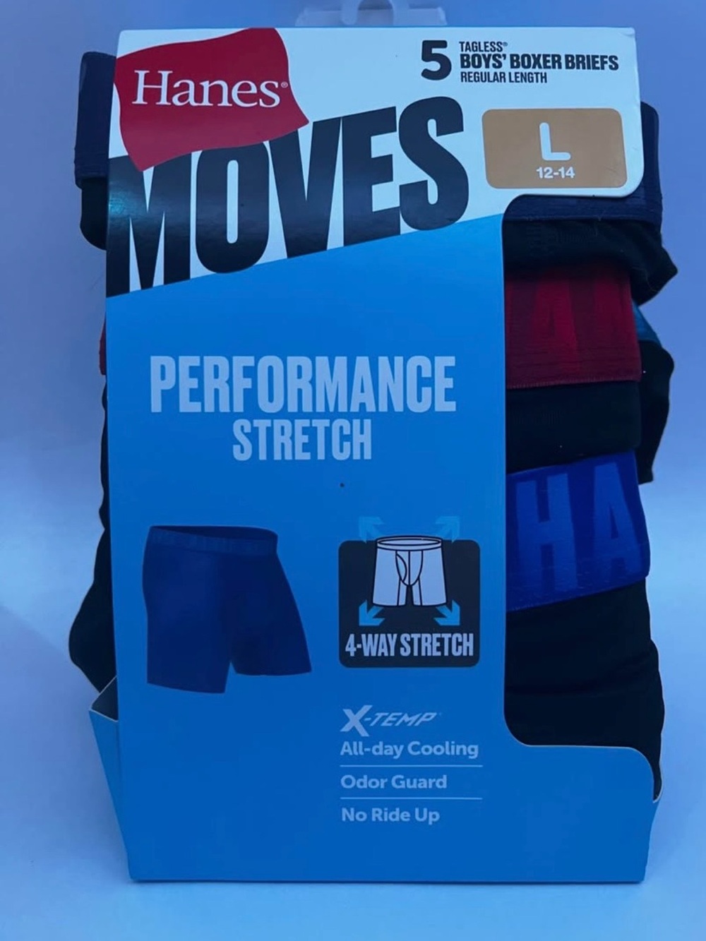 Hanes Moves Performance Stretch Boxer Briefs - Blue/Red/Black - L (5-Pack)